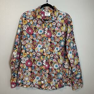 Tunevuse Large Multicolor Floral Sunflower Hippy Boho Button Down Disco Shirt